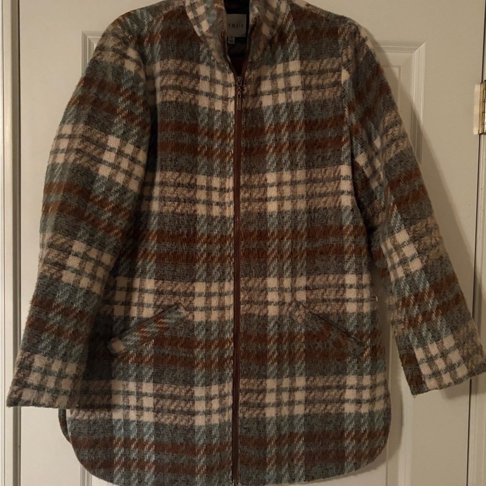 Cyrus Brown and Cream Plaid Teddy Jacket